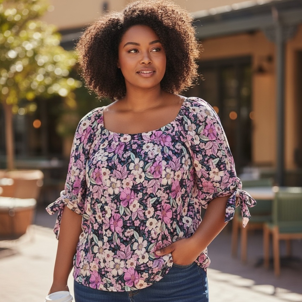 Karen Kane 2X Pink and Purple Floral Blouse- NWOT